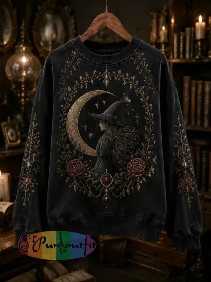 Women’s Halloween Dark Witch Printed Casual Loose Long Sleeved Sweatshirt - As picture · S
