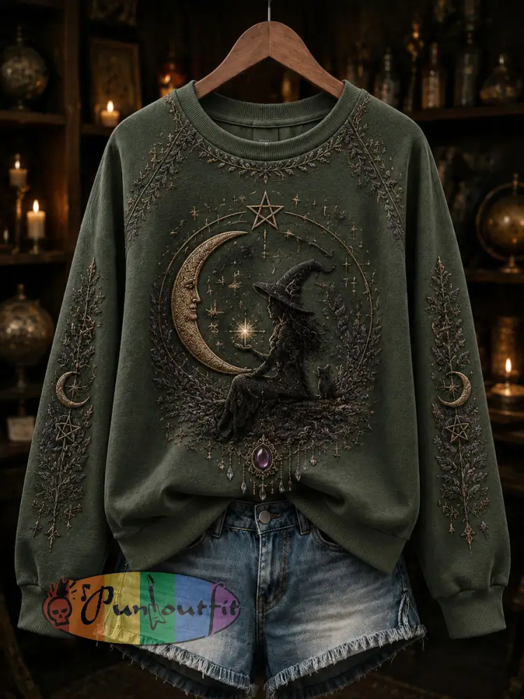 Women’s Halloween Dark Witch Printed Casual Loose Long Sleeved Sweatshirt - As picture · S