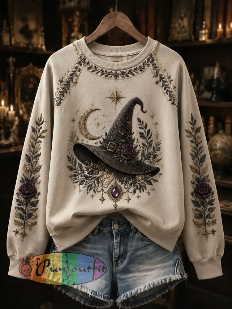 Women’s Halloween Dark Witch Printed Casual Loose Long Sleeved Sweatshirt - As picture · S