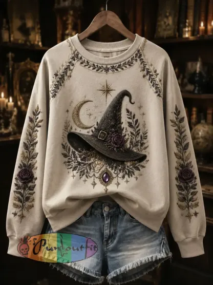 Women’s Halloween Dark Witch Printed Casual Loose Long Sleeved Sweatshirt - As picture · S