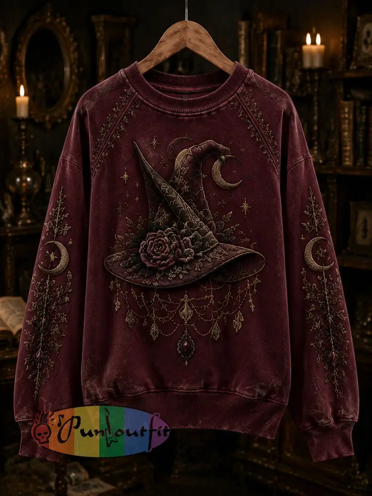 Women’s Halloween Dark Witch Printed Casual Loose Long Sleeved Sweatshirt - As picture · S