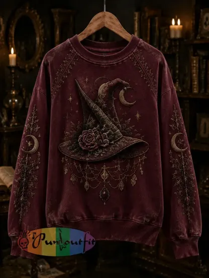 Women’s Halloween Dark Witch Printed Casual Loose Long Sleeved Sweatshirt - As picture · S