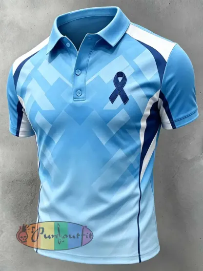 Men‘s Retro Prostate Cancer Awareness Print Casual Polo Shirt - As picture · S