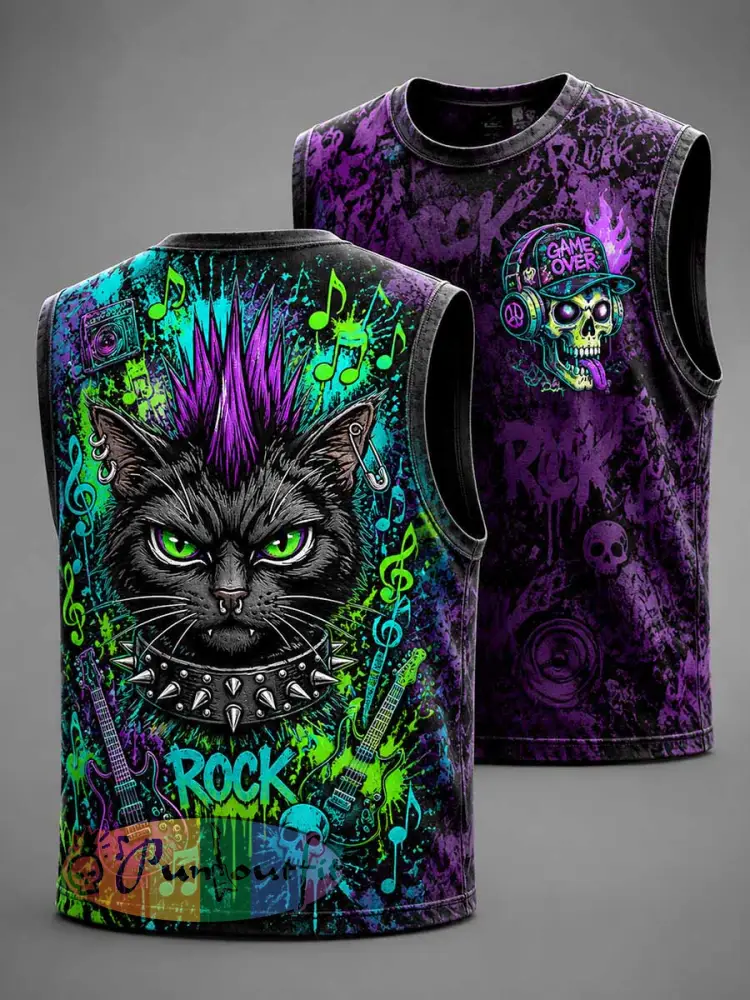 Men’s Fashion Psychedelic Punk Music Pattern Print Tank Top - As picture · S