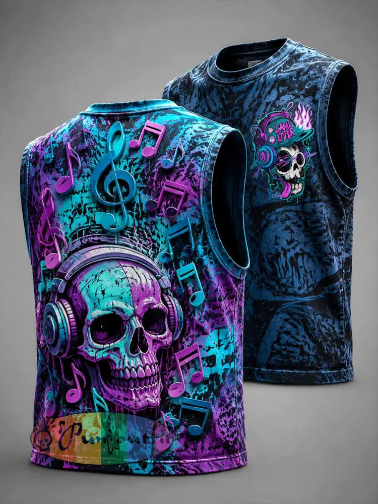 Men’s Fashion Psychedelic Punk Music Pattern Print Tank Top - As picture · S