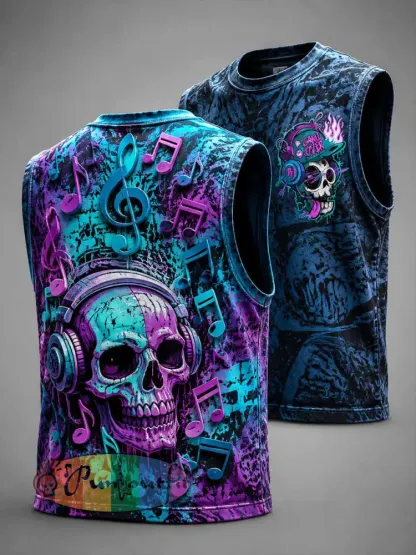 Men’s Fashion Psychedelic Punk Music Pattern Print Tank Top - As picture · S