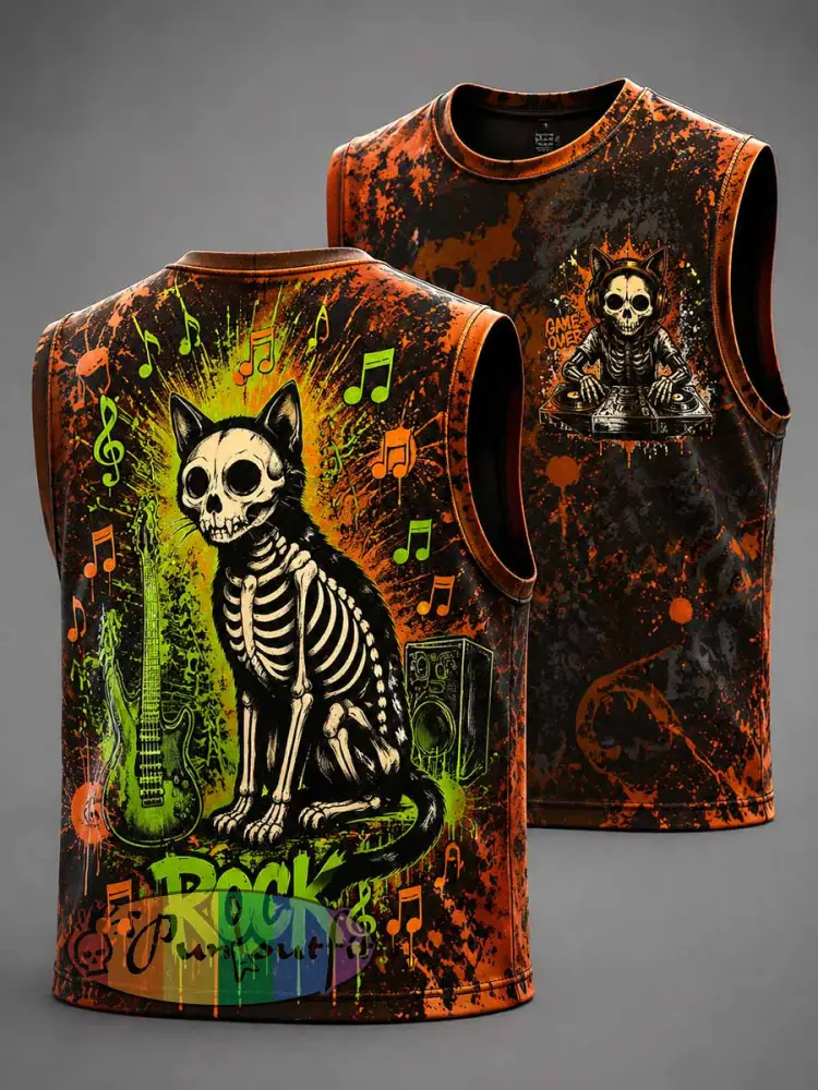 Men’s Fashion Psychedelic Punk Music Pattern Print Tank Top - As picture · S