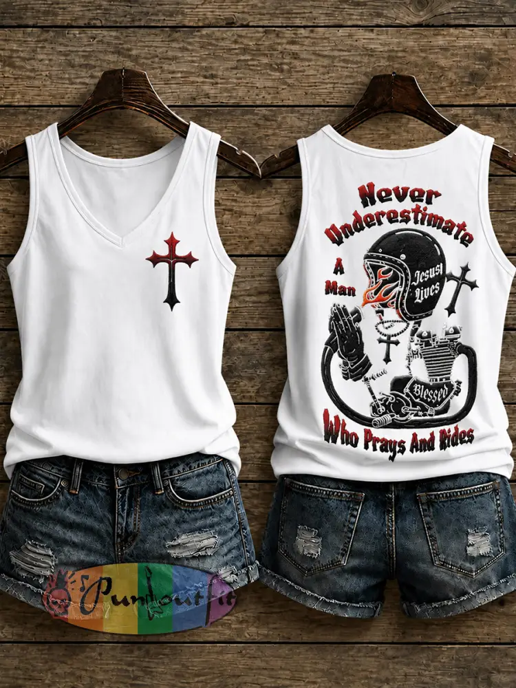Women’s Christian Motorcycle Biker Graphic Vest Top - As picture · S
