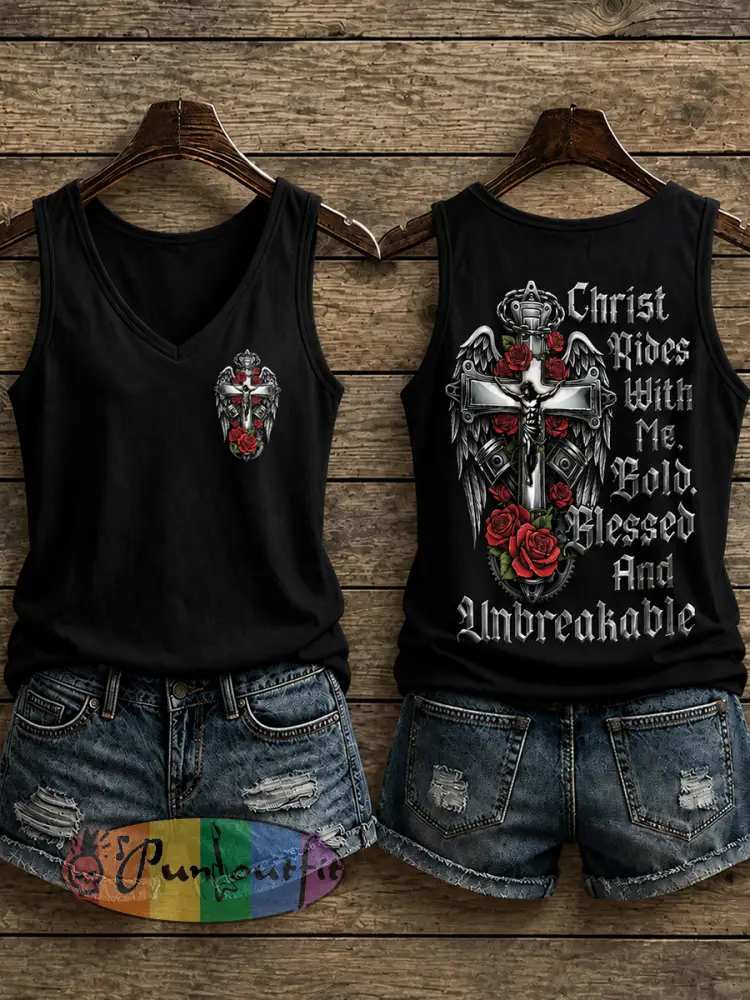 Women’s Christian Motorcycle Biker Graphic Vest Top - As picture · S