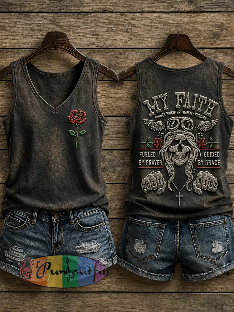 Women’s Christian Motorcycle Biker Graphic Vest Top - As picture · S