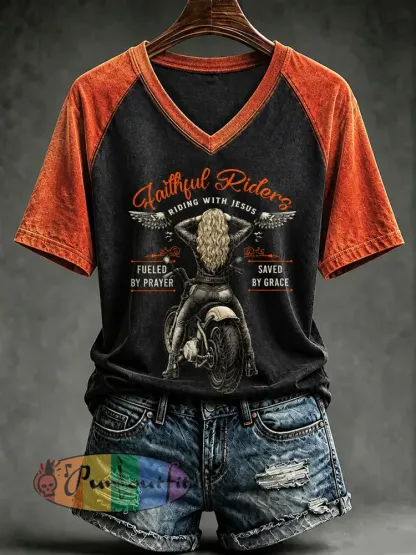 Women’s Christian Motorcycle Biker Graphic T-shirt - As picture · S