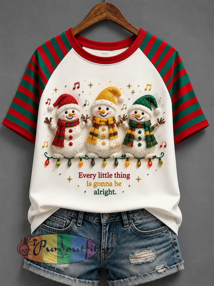 “Everything’s Gonna Be Alright” Casual Christmas Striped T-Shirt - As picture · S