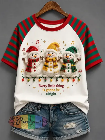 “Everything’s Gonna Be Alright” Casual Christmas Striped T-Shirt - As picture · S