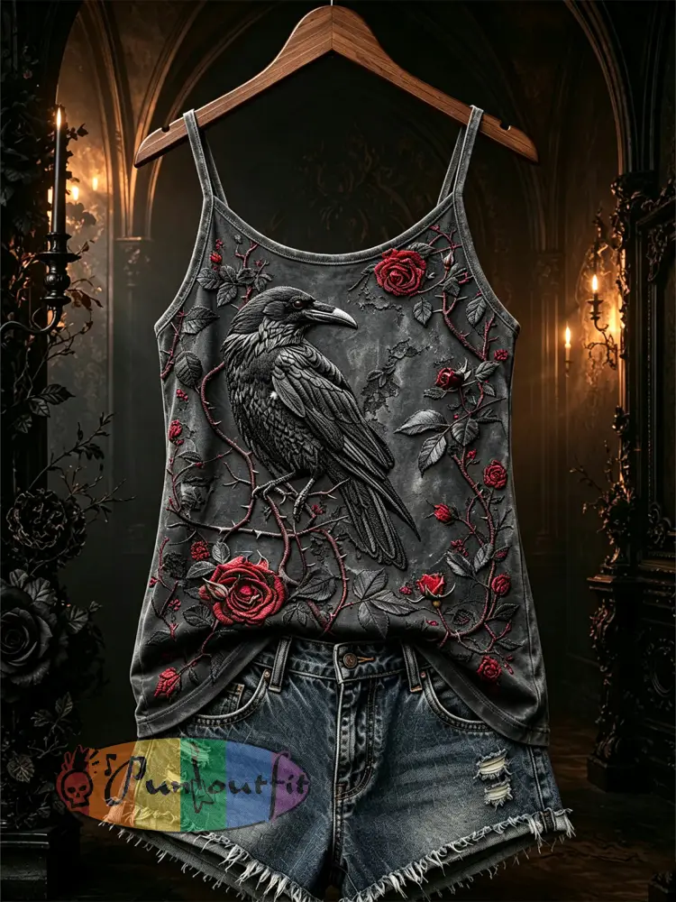 Women’s Gothic pattern printed casual vest - Dark Grey · S