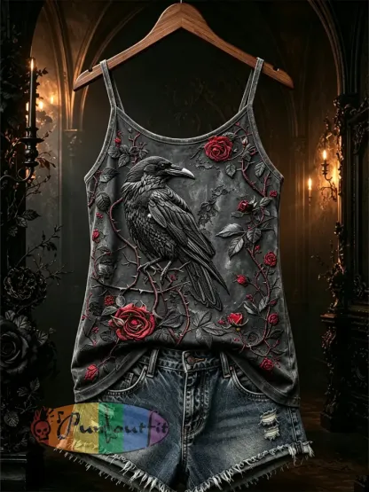 Women’s Gothic pattern printed casual vest - Dark Grey · S