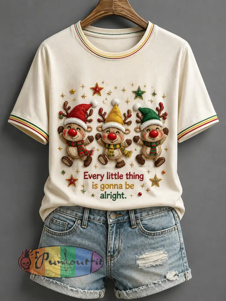 “Everything’s Gonna Be Alright” Christmas Reindeer T-Shirt - As picture · S
