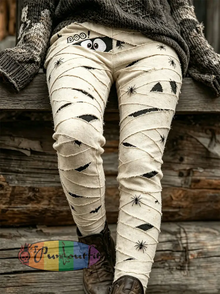 Women’s Halloween Mummy Print Leggings - As picture · S