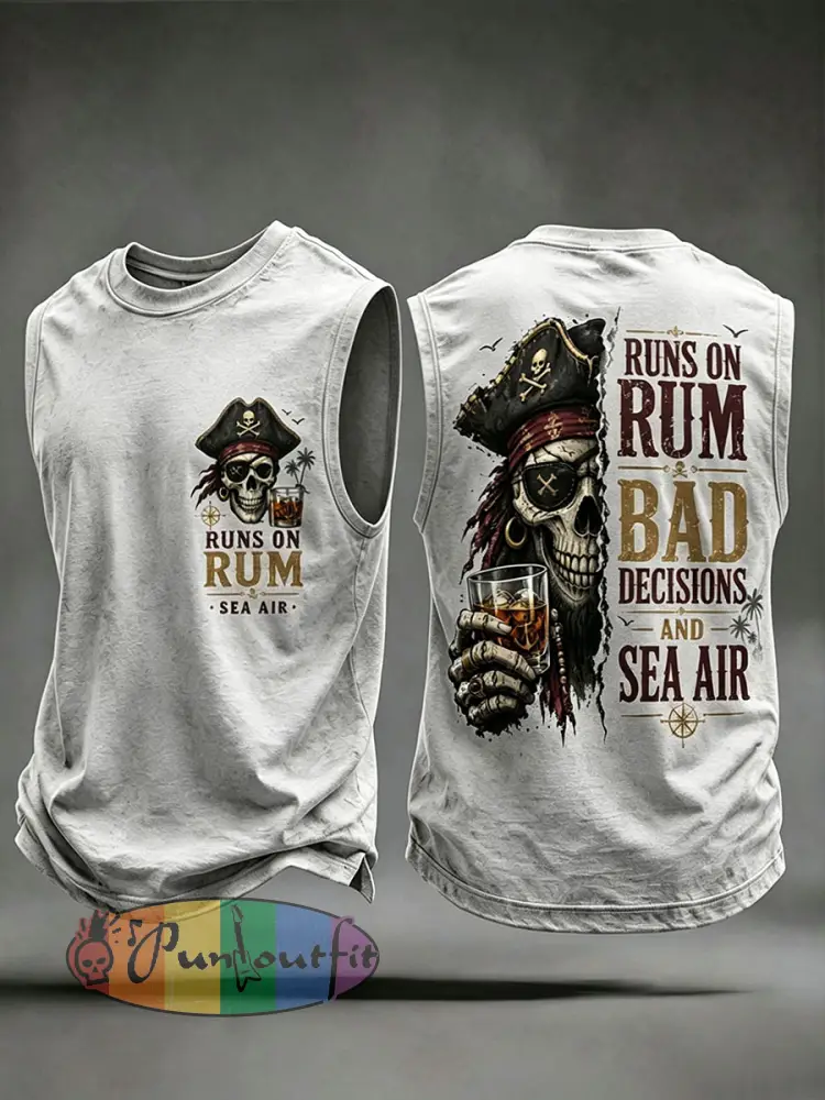 Men’s ’Runs On Rum Bad Decisions And Sea Air’ Vests - Light Gray · S