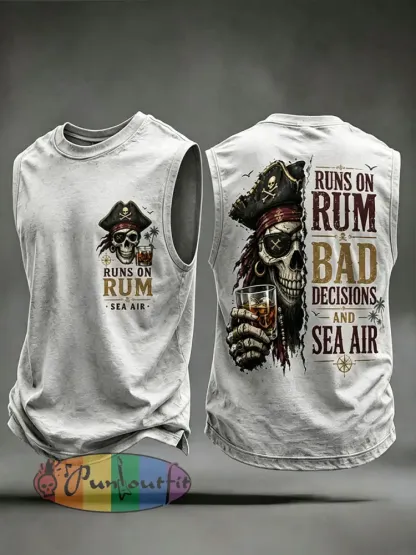 Men’s ’Runs On Rum Bad Decisions And Sea Air’ Vests - Light Gray · S
