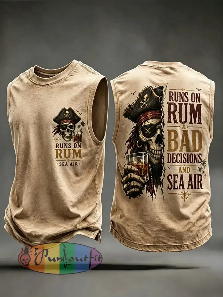 Men’s ’Runs On Rum Bad Decisions And Sea Air’ Vests - Light Brown · S