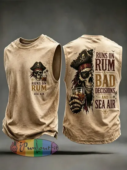 Men’s ’Runs On Rum Bad Decisions And Sea Air’ Vests - Light Brown · S