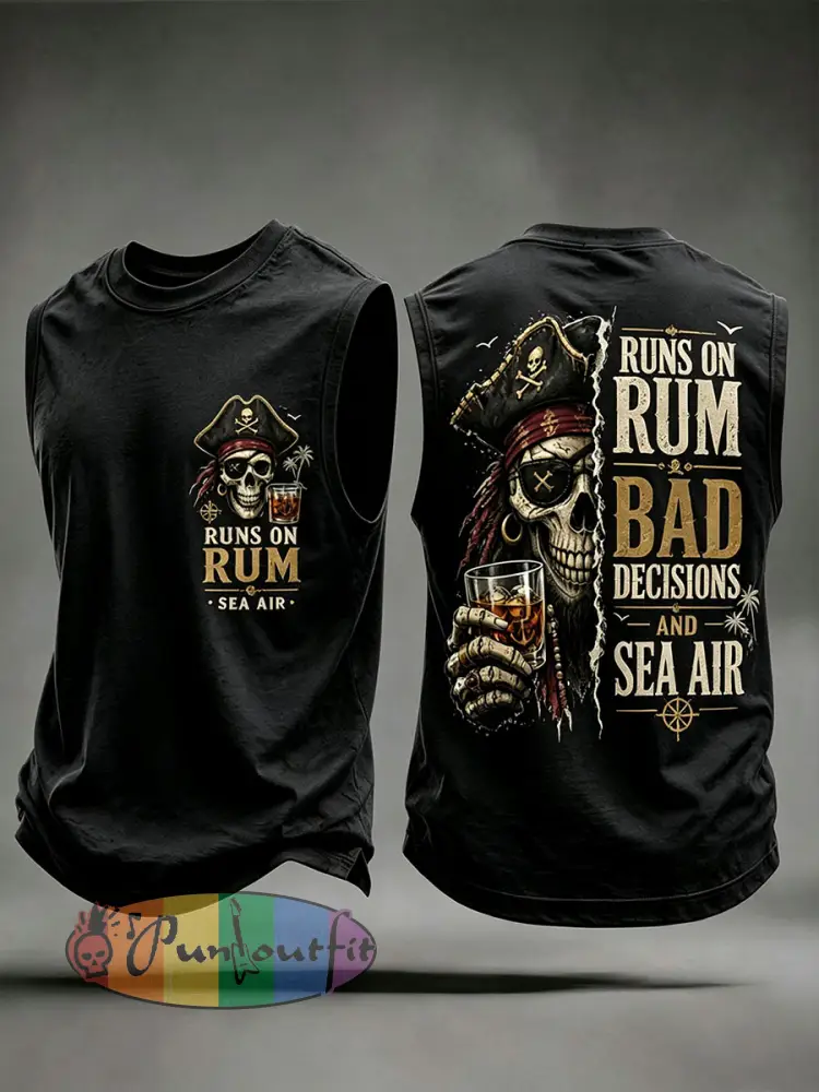 Men’s ’Runs On Rum Bad Decisions And Sea Air’ Vests - Black · S