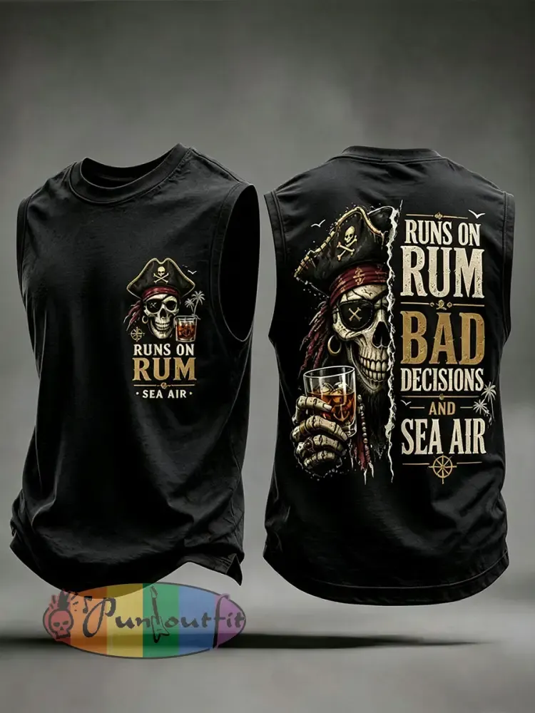 Men’s ’Runs On Rum Bad Decisions And Sea Air’ Vests - Black · S