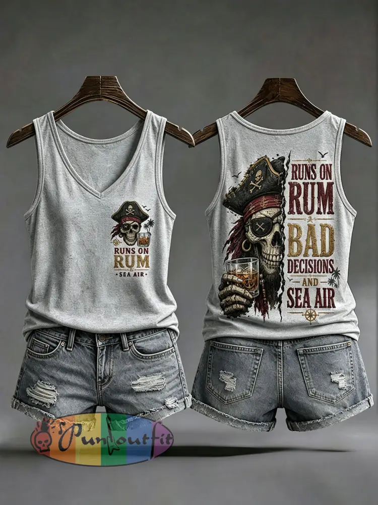 Women’s ’Runs On Rum Bad Decisions And Sea Air’ Vests - Light Gray · S