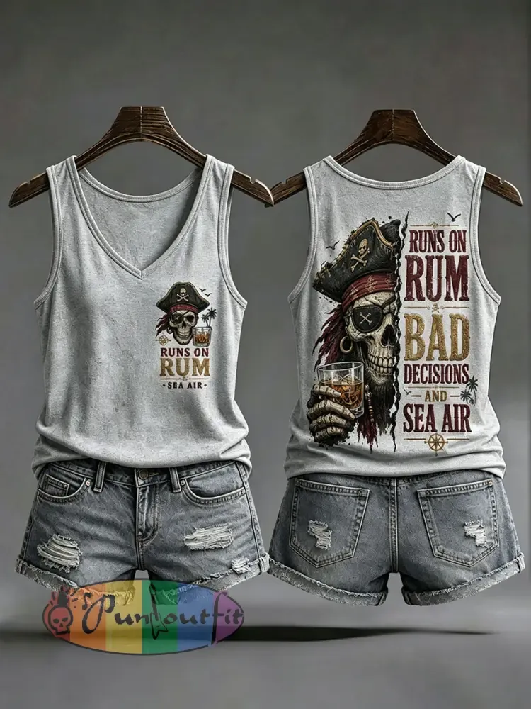 Women’s ’Runs On Rum Bad Decisions And Sea Air’ Vests - Light Gray · S