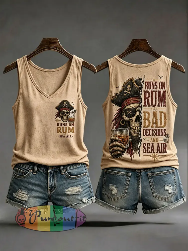 Women’s ’Runs On Rum Bad Decisions And Sea Air’ Vests - Light Brown · S