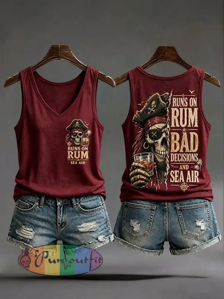 Women’s ’Runs On Rum Bad Decisions And Sea Air’ Vests - Wine Red · S