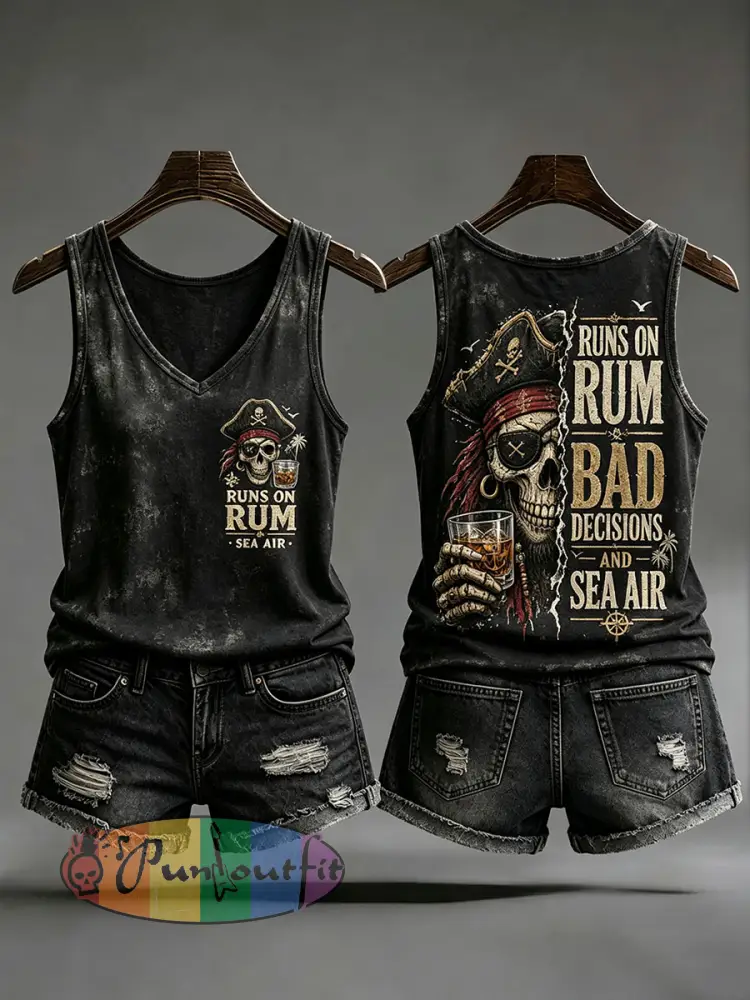 Women’s ’Runs On Rum Bad Decisions And Sea Air’ Vests - Black · S