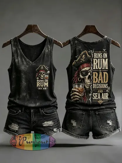 Women’s ’Runs On Rum Bad Decisions And Sea Air’ Vests - Black · S