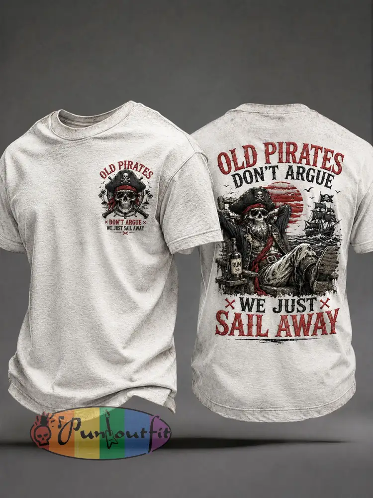 Men’s ’Old Pirates Don’t Argue We Just Sail Away’ T-Shirts - Beige · S
