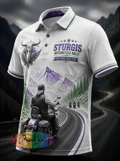 Men’s Retro Motorcycle Rally Graphic Print Polo Shirt - As picture · S