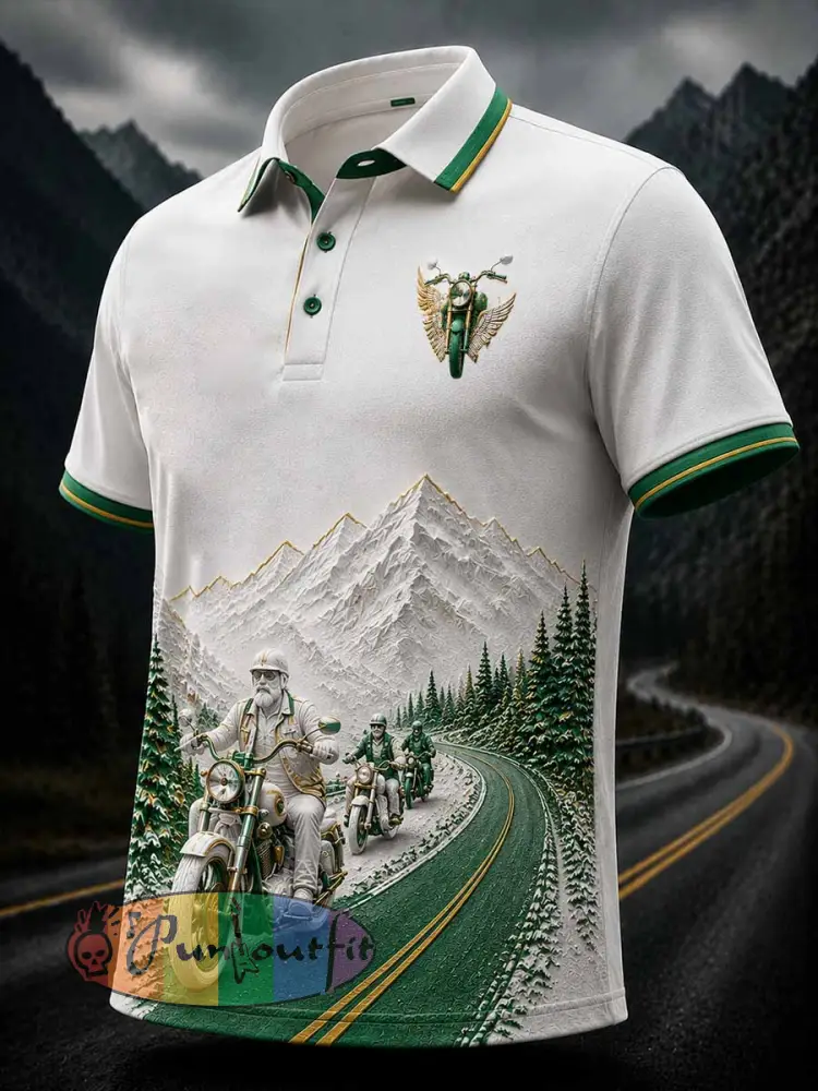 Men’s Retro Motorcycle Rally Graphic Print Polo Shirt - As picture · S