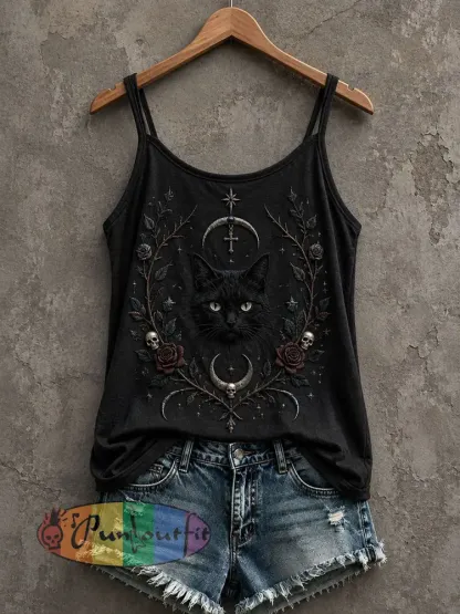 Women’s Gothic Pattern Printed Casual Vest - Black · S