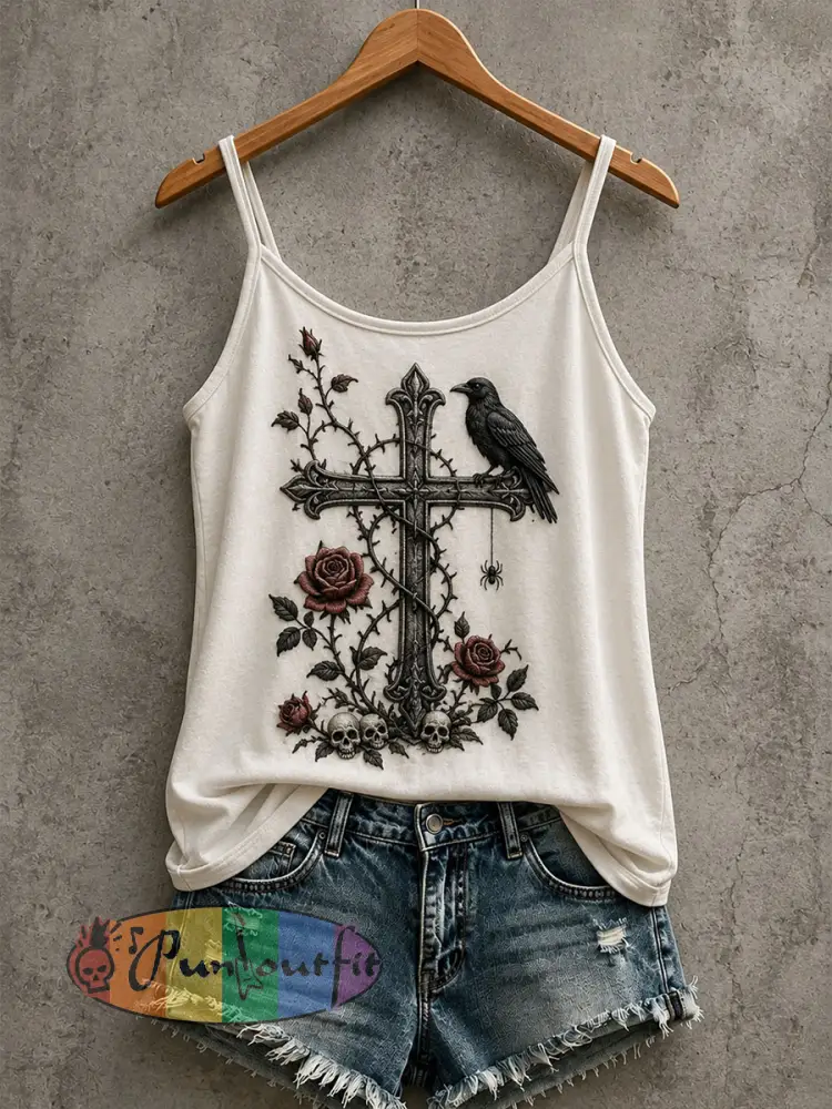 Women’s Gothic Pattern Printed Casual Vest - White · S
