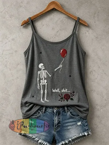 Women’s Gothic Skull Tank Top - Dark Gray · S