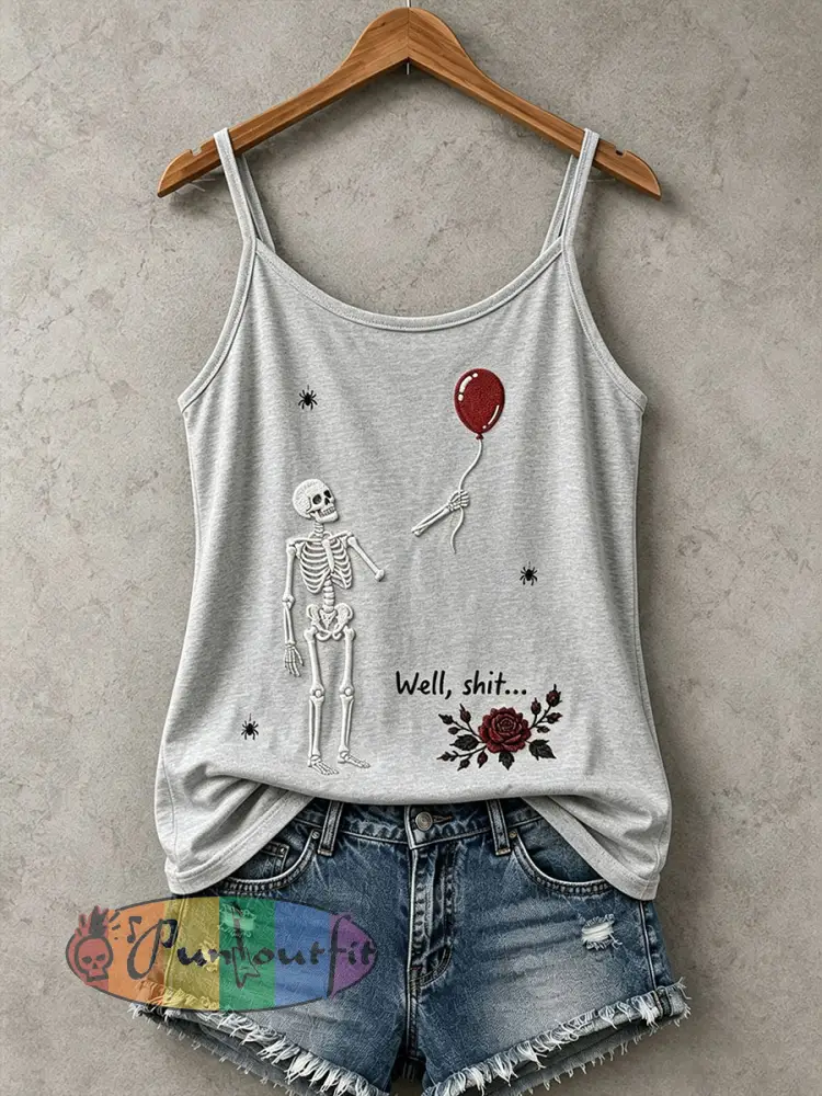 Women’s Gothic Skull Tank Top - Light Gray · S