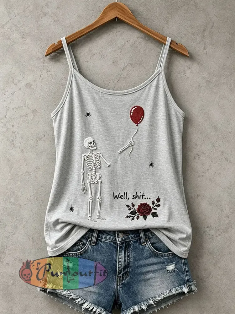 Women’s Gothic Skull Tank Top - Light Gray · S