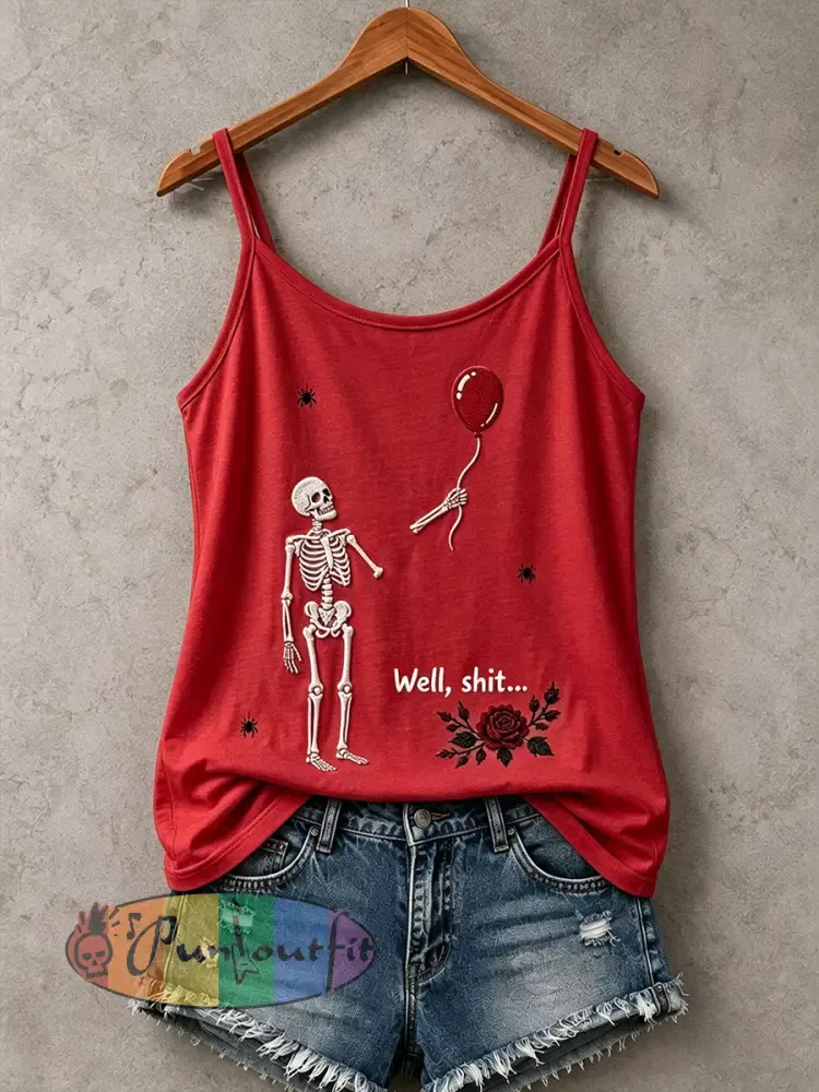 Women’s Gothic Skull Tank Top - Red · S