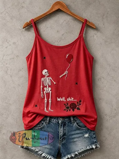 Women’s Gothic Skull Tank Top - Red · S