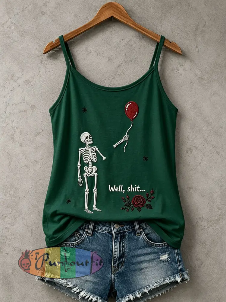 Women’s Gothic Skull Tank Top - Dark Green · S