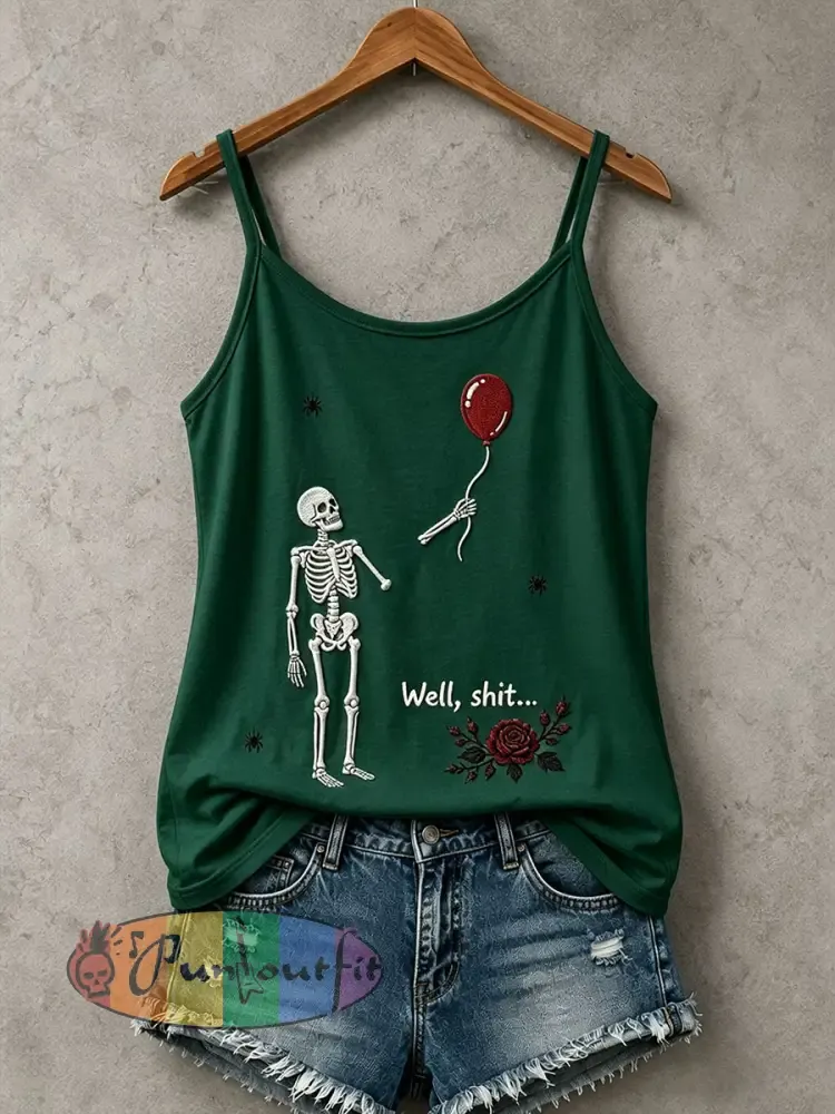 Women’s Gothic Skull Tank Top - Dark Green · S