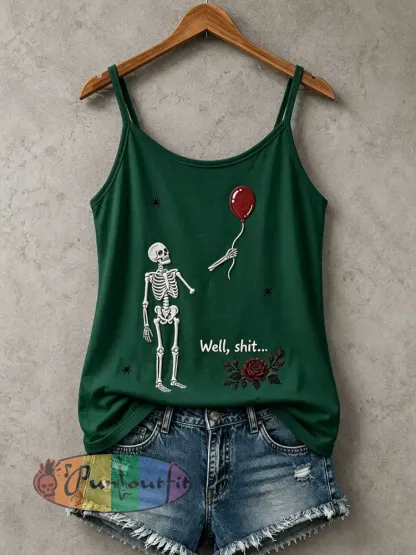 Women’s Gothic Skull Tank Top - Dark Green · S