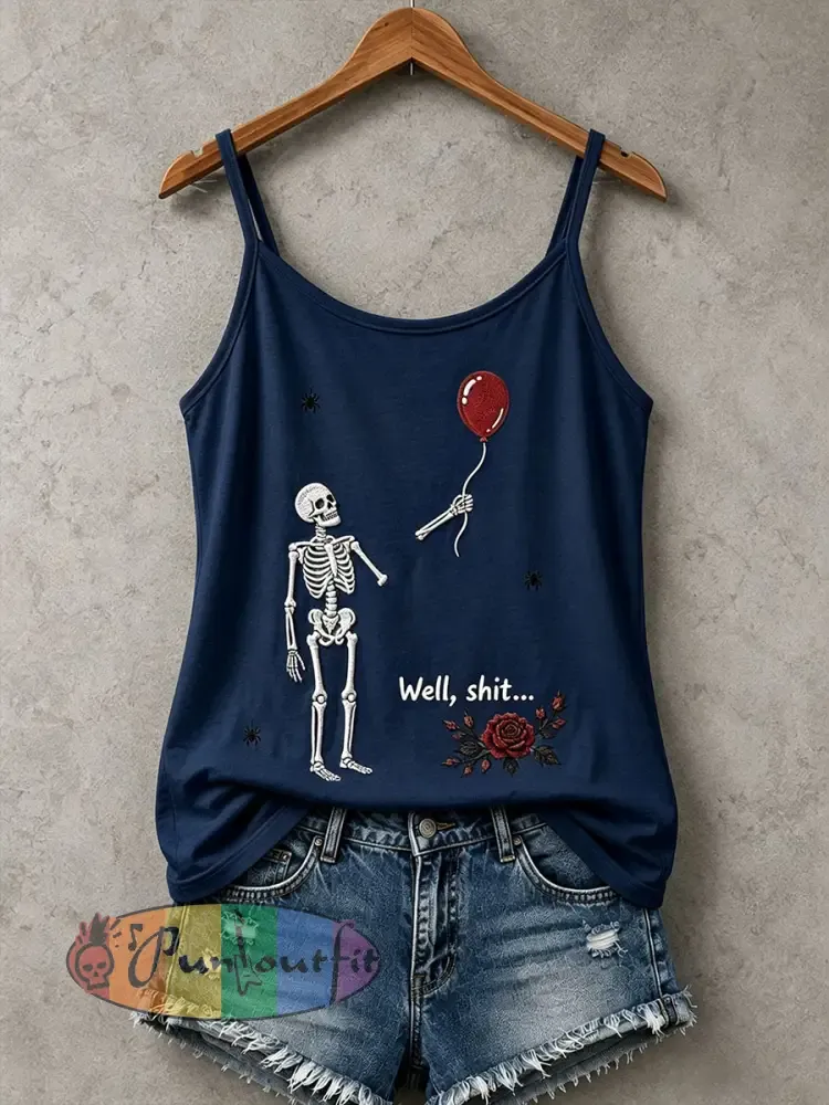 Women’s Gothic Skull Tank Top - Deep Blue · S