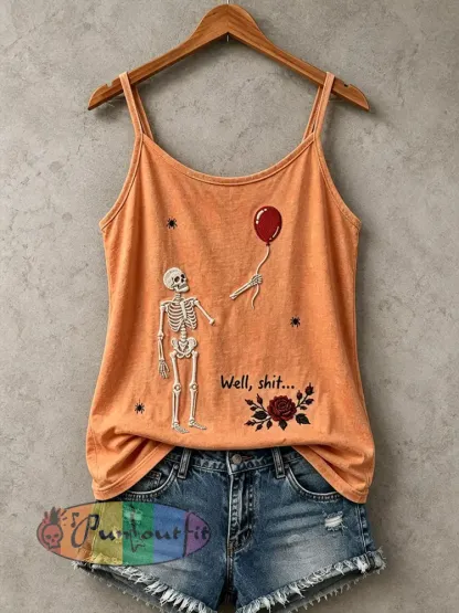 Women’s Gothic Skull Tank Top - Orange · S