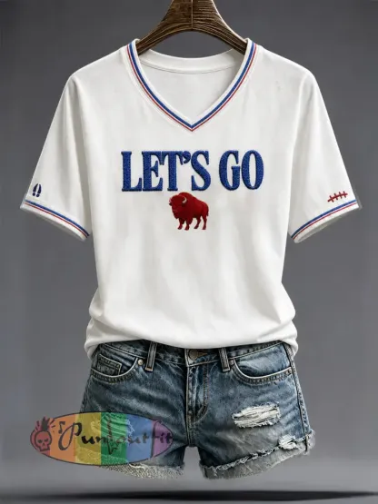 Women’s Football Lover Bulls Buffalo Art Printed T-shirt - White · S