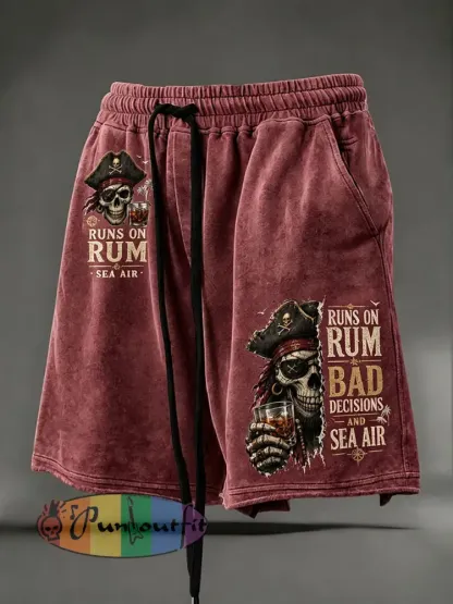 Men’s ’Runs On Rum Bad Decisions and Sea Air’ Shorts - Wine Red · S